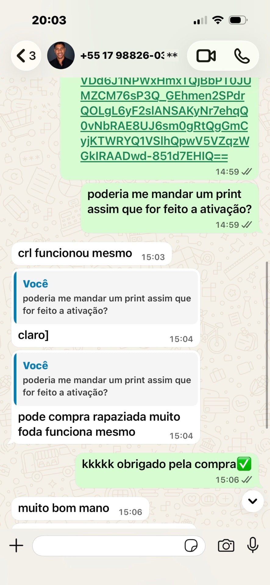Print de conversa no WhatsApp confirmando a ativação do Google AI Pro 3